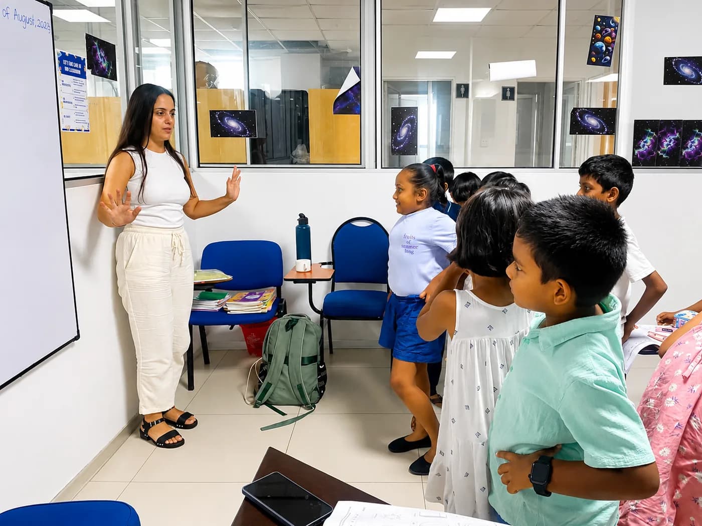 Primary Division students taking part in an activity-based English lesson at ESOL College